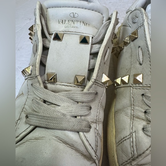 Valentino Garavani Rockstud Leather Sneakers Lace Up Trainers Shoes Graphic Rare - Picture 8 of 16
